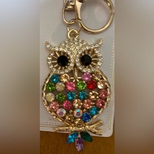 NWT Boutique Gold Rhinestone Owl Keychain
